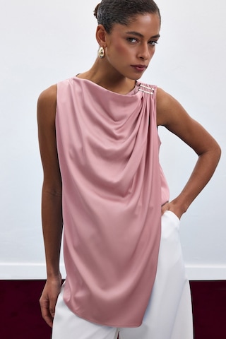 Sateen Aksesuar Detaylı Kolsuz Bluz - Pembe-136921 Pembe