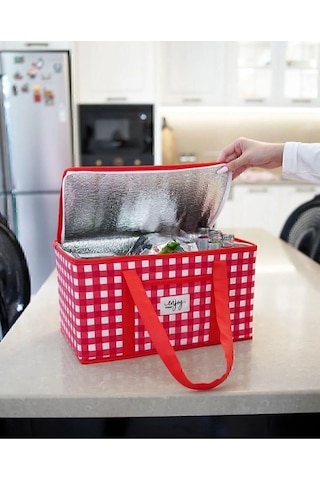 Termo Lüks Piknik Çantası Kırmızı Ekoseli 35 X 20 X 20 Cm Kırmızı