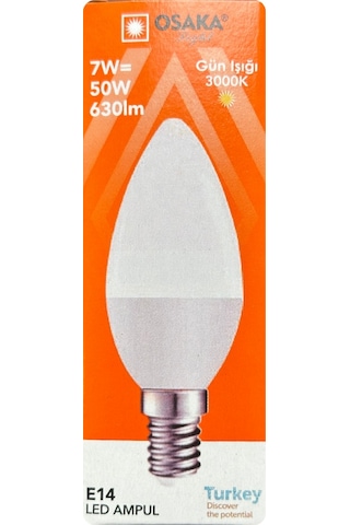 1 Adet Osaka 7w 50w Sarı Işık 3000k E14 Duylu İnce Duy Led Mum Ampul