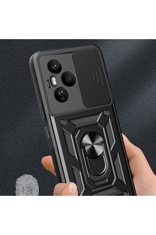Nourthkiingdom Honor 400 Pro Kılıf Magnetik Standlı Kamera Korumalı Zore Sürgülü Vega Kapak - Mavi Mavi
