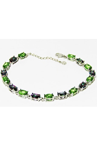 Lilahgümüştr Gümüş Oval Mistik Topaz Zultanit Sıralı Taşlı Kadın Bileklik
