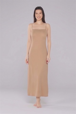 Aria'S Closet Mikro Kumaş Ayarlanabilir İp Askılı Boydan Astar Uzun Kombinezon Ten S/m Nhr