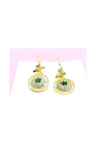 Oriental Kuyumculuk Jewellery Yeşil Taşlı Gold Küpe Altın