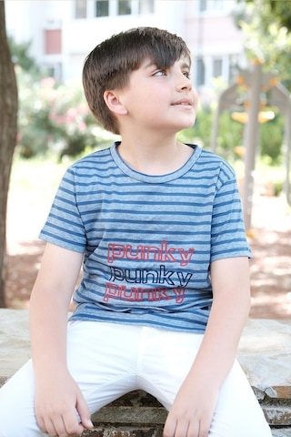 Pamuklu Çizgili Tişört Mavi Punky Animals 2022-B-0005 Mavi