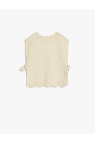 Koton Örgü Detaylı Triko Süveter Yanları Bağlamalı Bisiklet Yaka Ekru 5wmg90047at Ekru