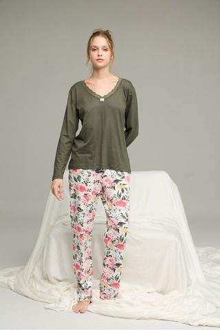 Siyah İnci Örme Pamuklu Pijama Takım25240204 Yeşil