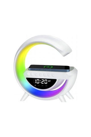 Rgb Işıklı Kablosuz Şarjlı Bluetooth Hoparlörlü Dijital Saat Ve Alarm Özellikli Masa Lambası