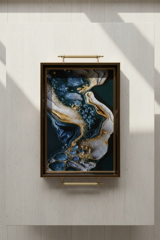 Mermer Desenli 40x28cm Metal Kulplu Lüks Sunum Ve Servis Tepsisi