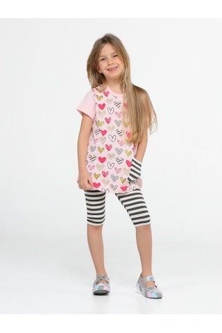 Kalp Yandan Cepli Tunik + T-shirt Takım-pembe Pembe