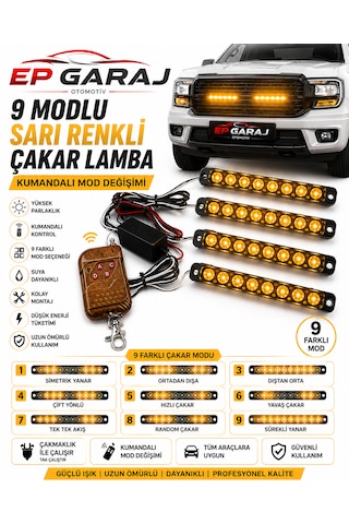 Ersal Bütün Araçlara Uyumlu 9 Modlu Led Multi Function Strobe Light Profesyonel Çakar Lamba Seti -