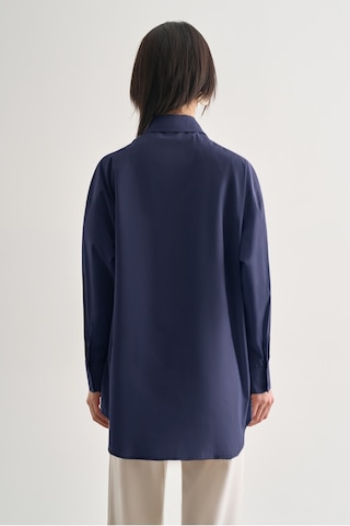 Mizalle Premium Saf Pamuk İndigo Mavi Oversize Gömlek Indigo