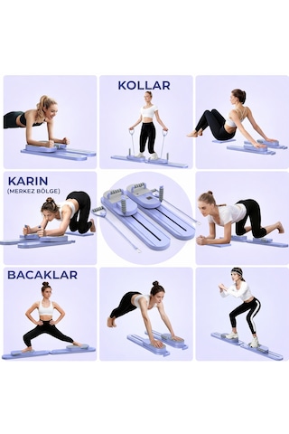 Fonksiyonlu Hareketli Pilates & Mekik Tahtası - Raylı Sistemli Tüm Vücut Kondisyon İstasyonu Mor