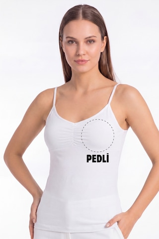 Arma Yıldız Kadın Büzgülü İp Askılı Pedli Atlet Çıkarılabilir Pedli Pamuklu Likralı Basic Beyaz