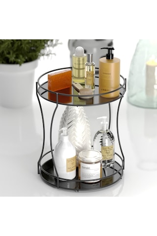 Teknotel 2 Katlı Kozmetik Takı Aksesuar Standı Dekoratif Mat Siya