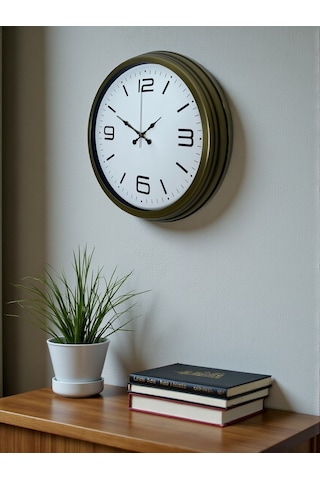 40 Cm Metal Eskitme Vintage Duvar Saati Eskitme Bej