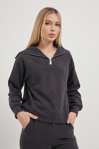 Armalife 26113 Yakası Fermuarlı Selanik Kadın Sweat Füme