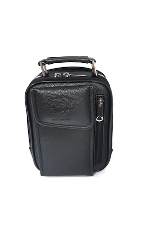 Newish Polo Postacı Kasalı El Çantası Orta Boy-Suni Deri Siyah