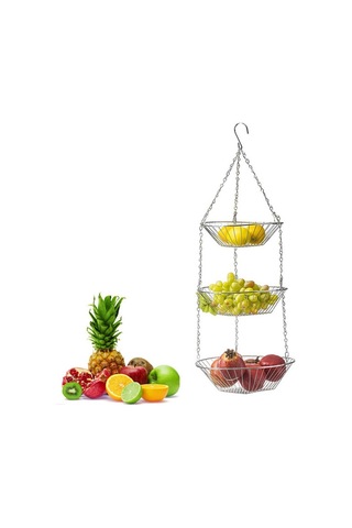 Cbtx 3 Katmanlı Asılı Meyve Sepeti Meyve Sebze Depolama Organizatör Gümüş
