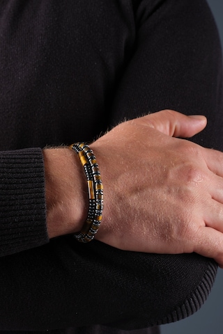 Ssilhoutte Doğaltaş Sertifikalı Kaplangözü Ve Hematit Kombin Doğal Taş Hediye Erkek Bileklik Kahverengi