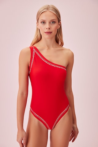 Suwen Scarlet Tek Omuz Detaylı Mayo Sb25610082d082 Kırmızı