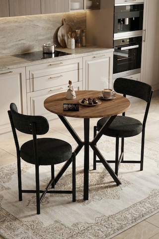 Mutfak Masası 70 Çap Yuvarlak 2 Sandalyeli Atlantik Masa Takımı Modern Set Bahçe Balkon Cafe Teddy Antrasit