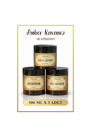 3'lü Amber Kavanoz Ve Kozmetik Temalı Etiketleri