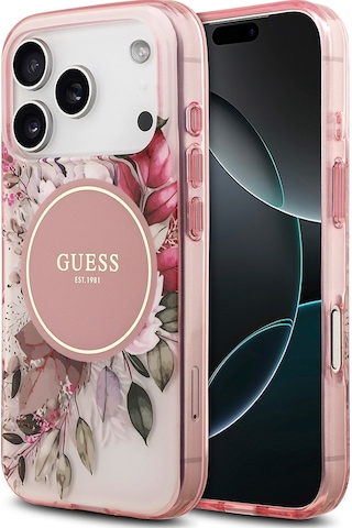 Apple Uyumlu iPhone 17 Pro Kılıf Guess Lisanslı M-safe Özellikli Flower Tonal Circle Kapak Pembe Pembe