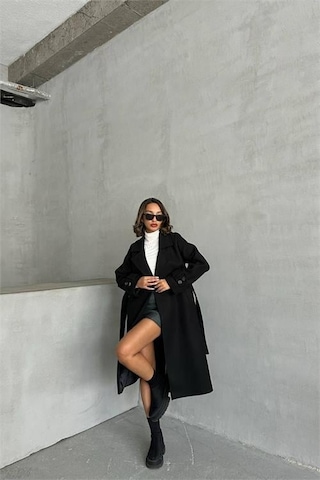 Dip Moda Kadın Astarlı Siyah İthal Kaşe Kaban Dpnbg048 Siyah