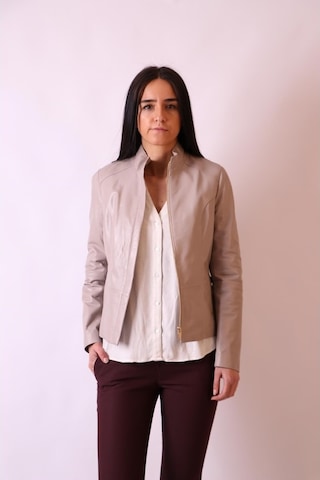 Hakiki Deri Hakim Yaka Slim Bej Ceket
