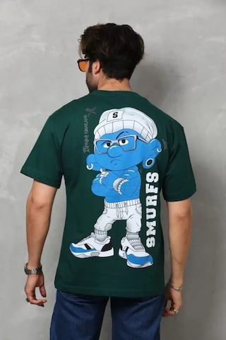 Valensdesign Unisex Basic Bisiklet Yaka Oversize T-shirt - Yeşil