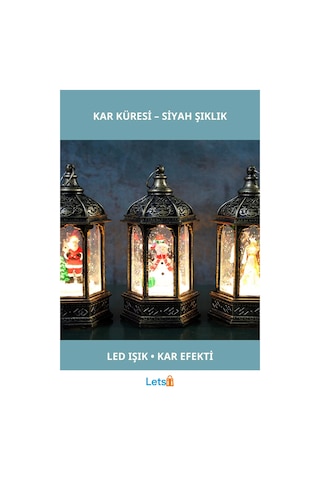 Yılbaşı Temalı Işıklı Siyah Kar Küresi Dekoratif 14x7 Cm 1 Adet