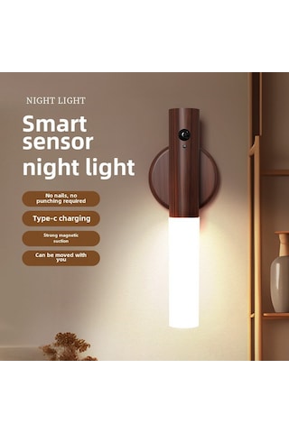 Symbee Akıllı Vücut Algılayıcı Led Gece Lambası - Ev, Merdiven, Dış Mekan İçin Şarj Edilebilir Acil Işık Beyaz Ahşap Rengi, Tek Renk Diğer