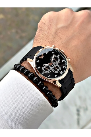 Premium Tasarım Silikon Kordon Exclusive Serisi Metal Kasa Erkek Kol Saati-bileklik Hediyeli Metalik