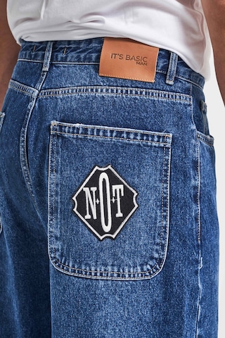 Itsbasic Erkek Koyu Mavi Renk 3w5-5 Loose Baggy Fit Bol Kesim Cep Nakış Detaylı Denim Jean