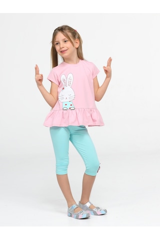 Bunny Kolları Fırfırlı Tunik + Tayt Takım-pembe Pembe