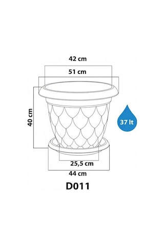 So-d011 Damla Desen Saksı Takımı Tabaklı 37 Litre No:11 Yeşil 3 Adet