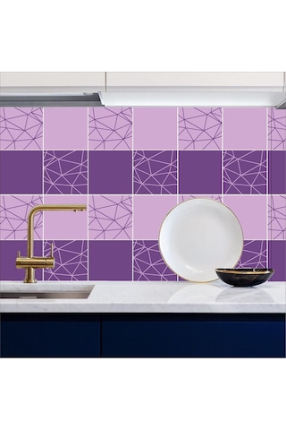 Tezgah Arası Mutfak Kendinden Yapışkanlı Folyo Kaplama Mor Fayans Desen 60cmx100cm