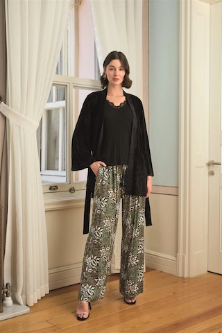 Aria's Closet Arias Closet Çiçek Yaprak Ve Etnik Desenli Dantelli 3lü Pijama Takımı Siyah
