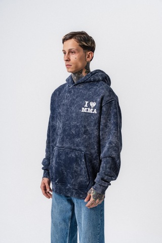 Respire Erkek Mma Baskılı Kapüşonlu Oversize Hoodie Lacivert