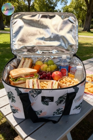 Piknik, Seyahat, Kamp Çantası Sıcak- Soğuk Termos Özellikli 8-10 Saat Muhafaza 40 Litre Yaprak Desen Çok Renkli