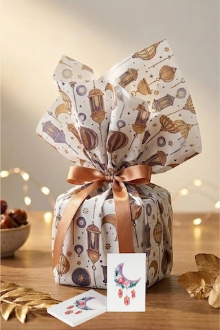 Ramazan Temalı Pelur Kağıdı İftar Hediye Paketleme Kağıdı Beyaz Zemin 18 g/m 30 x 45 CM 12 Adet