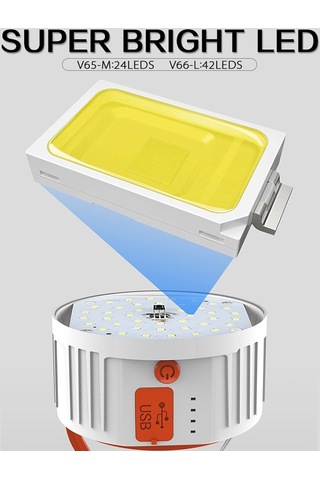 Cbtx Bahçe Aydınlatma Güneş Enerjili Led Ampul Işık Ev Acil Işık Mobil Gece Pazarı Lambası, Stil: V66 8w 42 Led 3 Pil + Güç Çıkışı