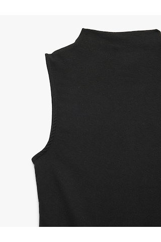 Koton Modal Kumaş Slim Fit Dik Yaka Kolsuz Tişört Siyah 7wak10090ek