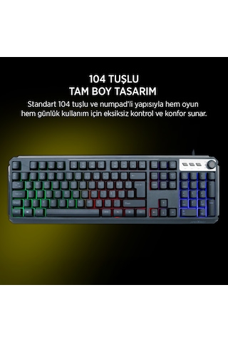 James Donkey JDK104 Rainbow Membran Türkçe Q Gaming 104 Tuş Siyah Klavye