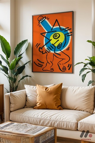 Turuncu Figür Pop Art, Siyah Çerçeveli Duvar Tablosu - Renkli Ev Dekorasyonu