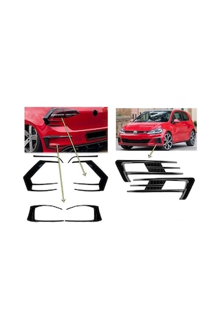 Volkswagen Golf 7 Uyumlu Ön Tampon Sis Izgarası Arka Stop Ve Tampon Çıtası Seti 8 Parça Parlak Siyah