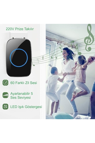 Triline Ledli Modern Kablosuz Kapı Zili 300metre Menzil 60 Çeşit