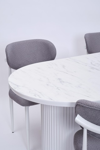 Bohem Polo Lak Panel Yemek Masa Sandalye Takımı 90x170 Beyaz Mermer