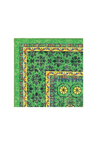 Cool Halı Colorium Yeşil Salon Oturma Odası Halısı Etnik Desenli Saçaksız Dört Mevsim Şönil Halı