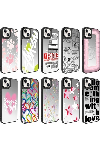 Apple Uyumlu iPhone 14 Plus Uyumlu Aynalı Desenli Kamera Korumalı Parlak Zore Mirror Kılıf-süper Anne Süper Anne -
